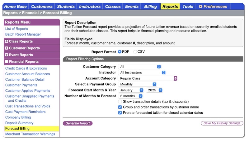 forecast billing report